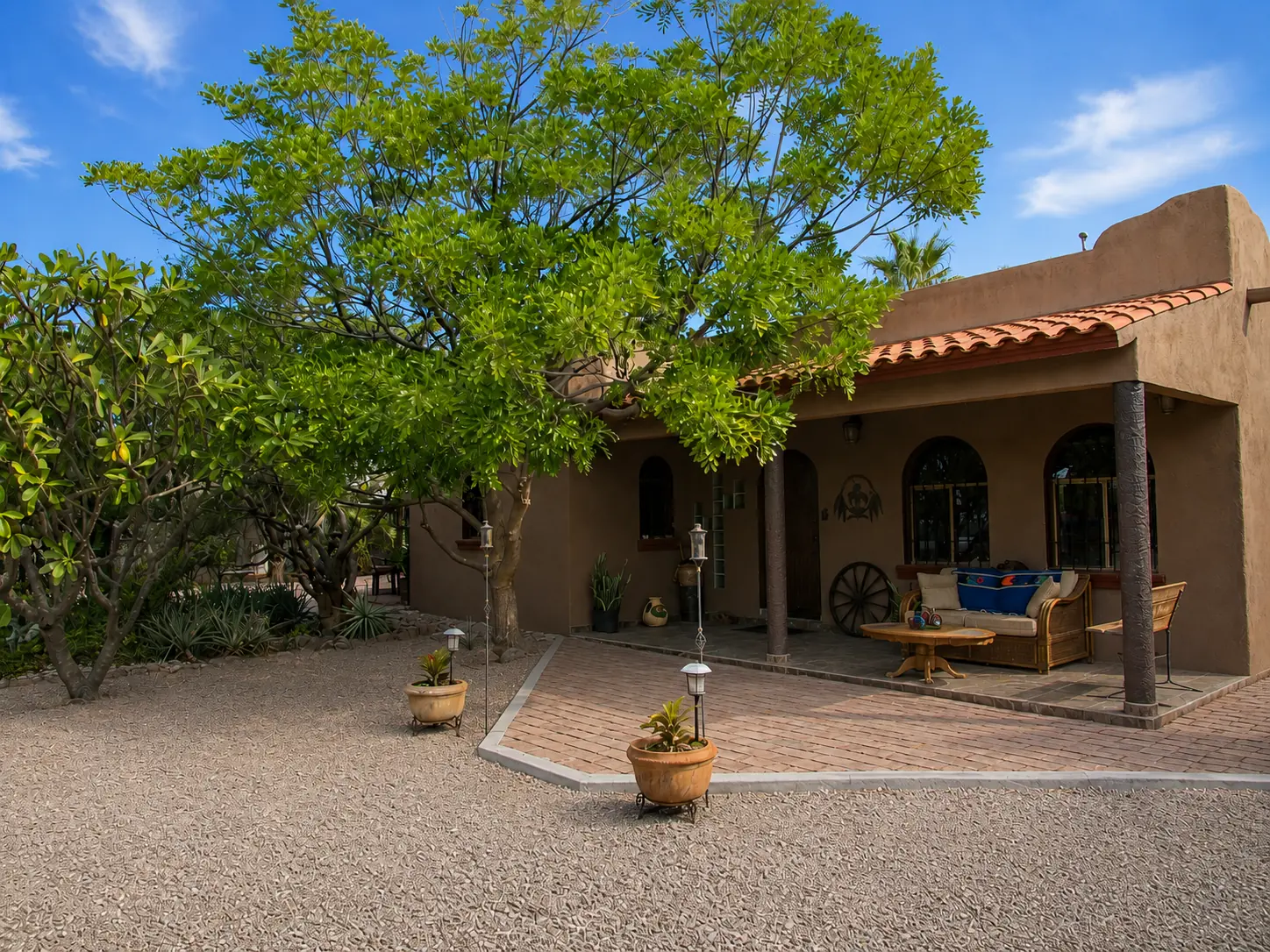 Wide view of the main house front exterior